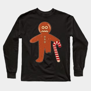 Gingerbread Person With Candy Cane Missing Leg Long Sleeve T-Shirt